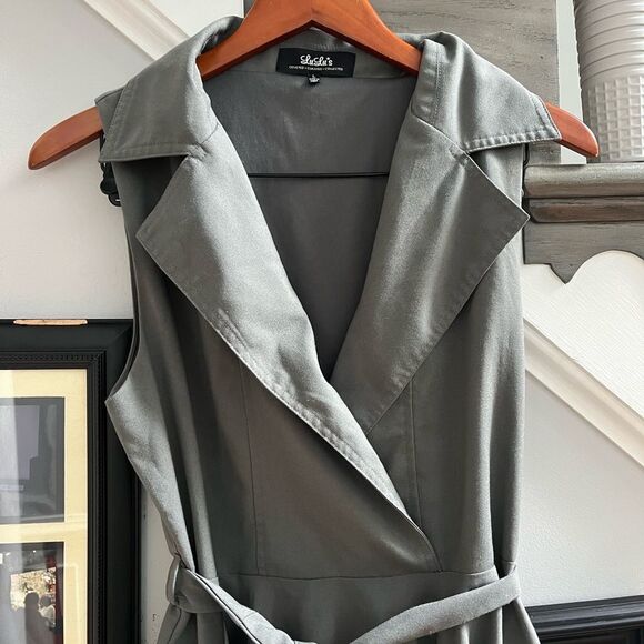 Lulu’s Gray Sleeveless Belted Shirt Circle Dress sz L - Picture 2 of 7